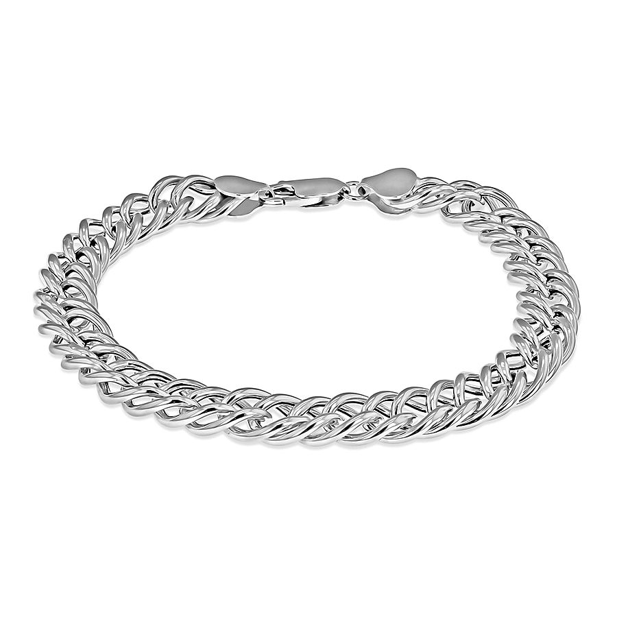 Sterling Silver Rhodium Plated Double Curb Chain Bracelet 8 Inch