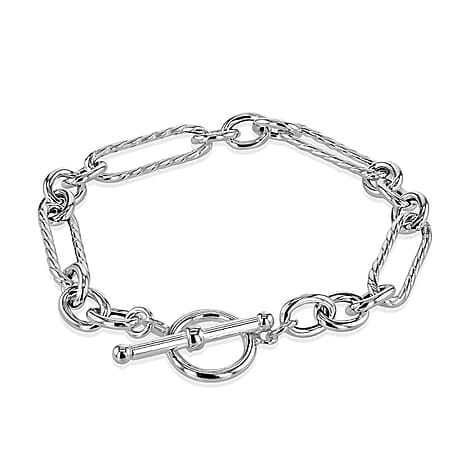 Sterling Silver 7.5mm Twisted Link Figaro Belcher T-Bar Bracelet 7.5 Inch