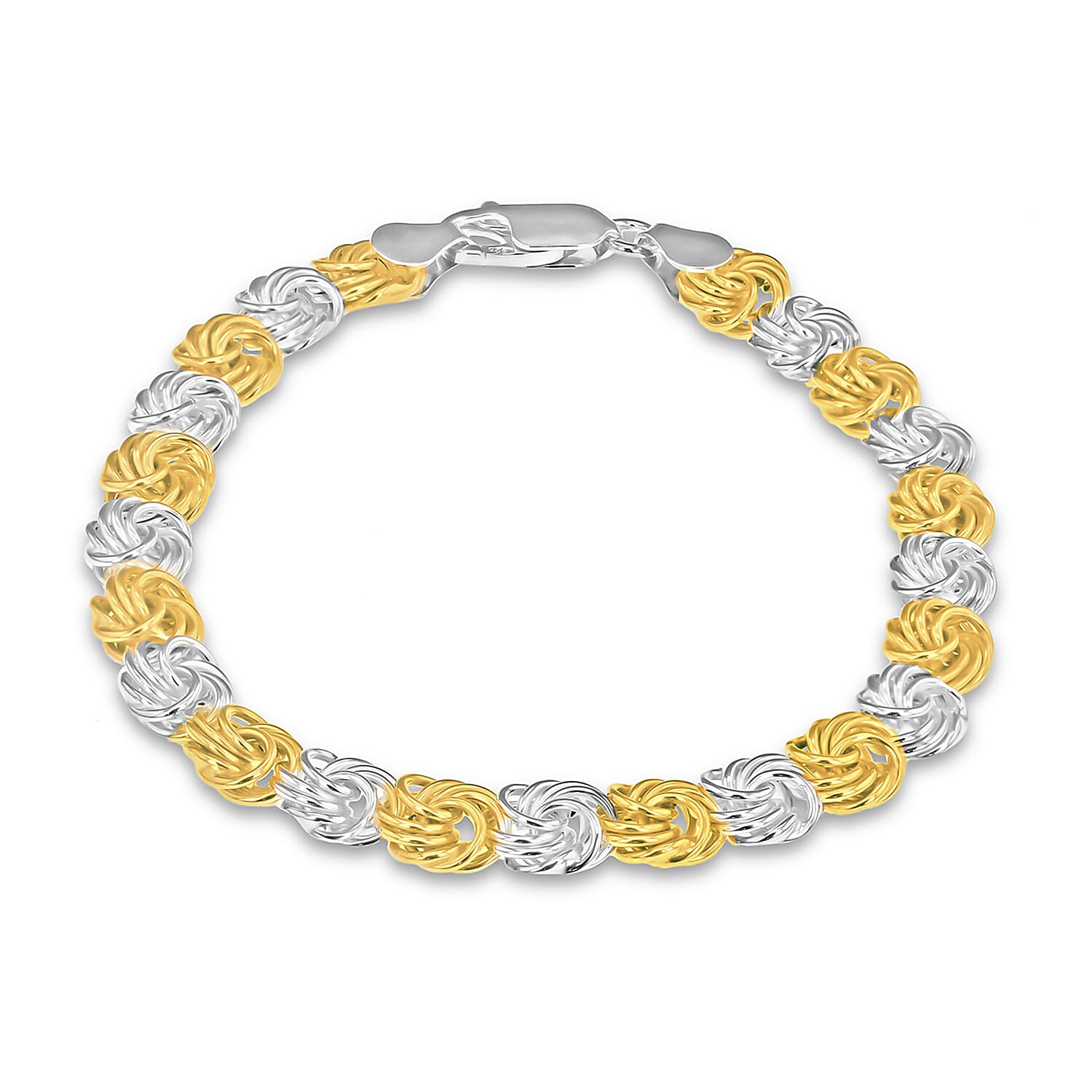 High Finish Sterling Silver 2 Tone Rose Link Bracelet 7.5 Inch