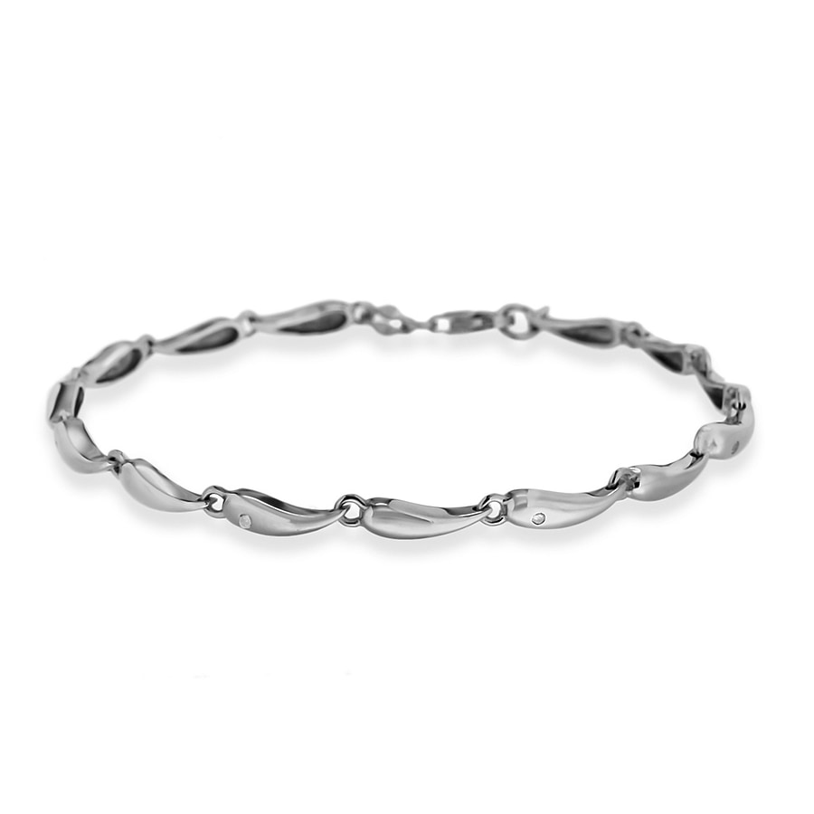 Sterling Silver Rhodium Plated Diamond Twist Link Bracelet 7.75 Inch