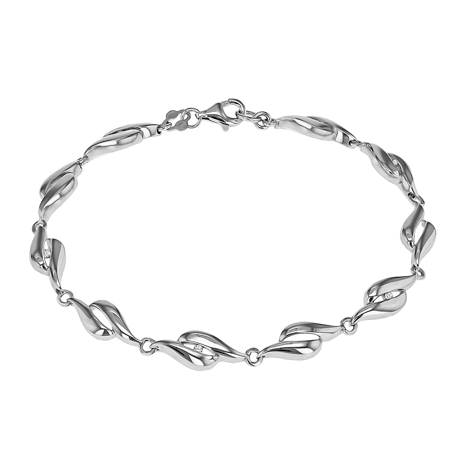 Sterling Silver Rhodium Plated Diamond Lips Bracelet 7.5 Inch