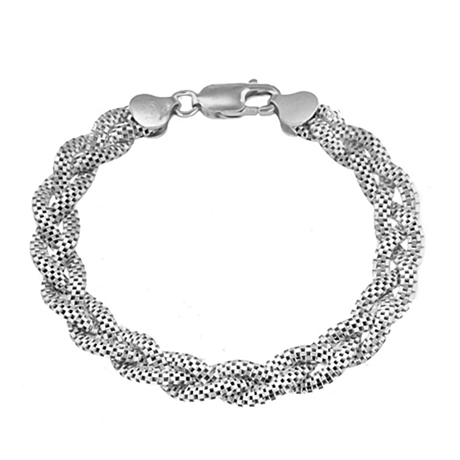 Sterling Silver 3 Plait Flat Popcorn Chain Bracelet 7.5 Inch
