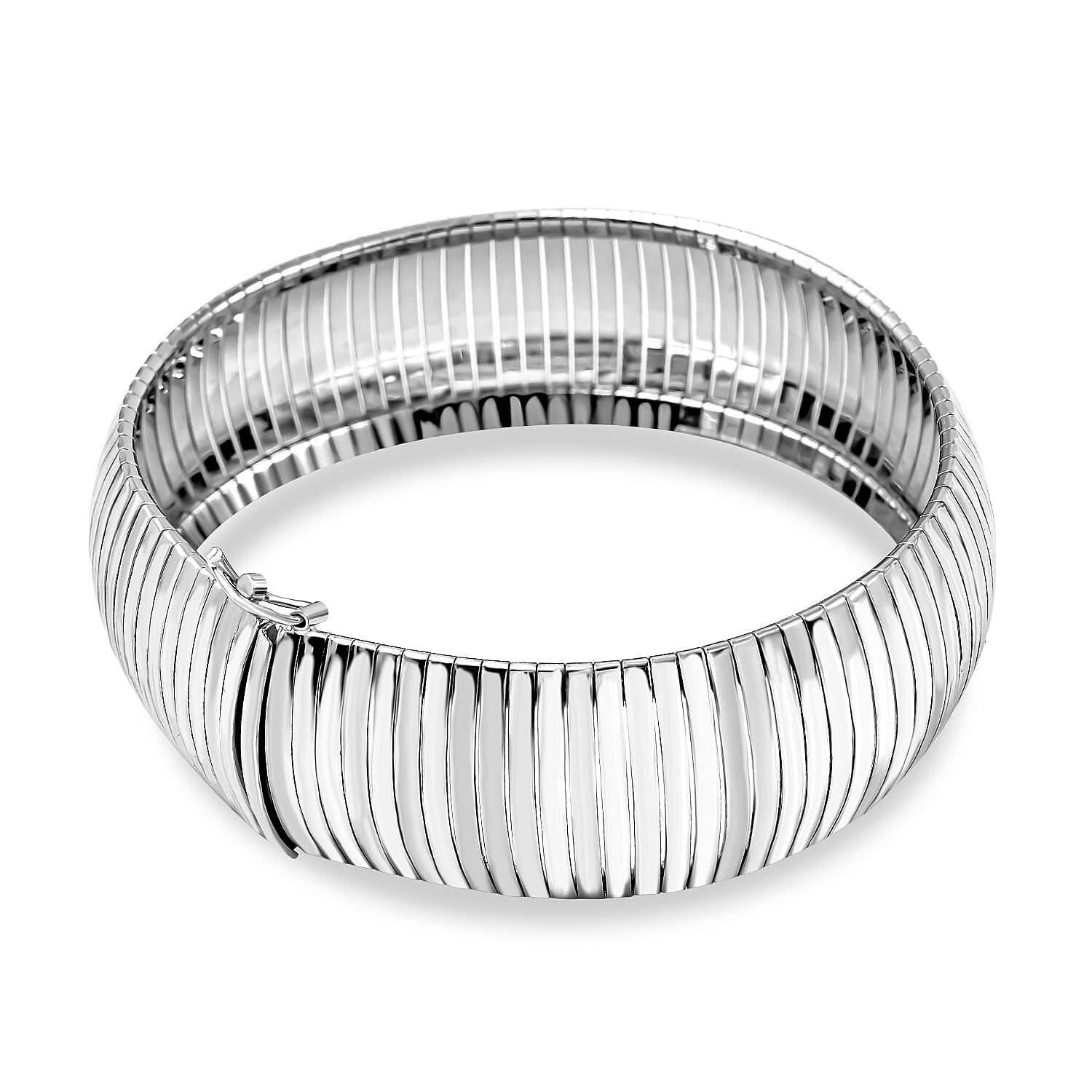 Sterling Silver Rhodium Plated 2mm Diamond Cut Cleopatra Bracelet 7.5 Inch