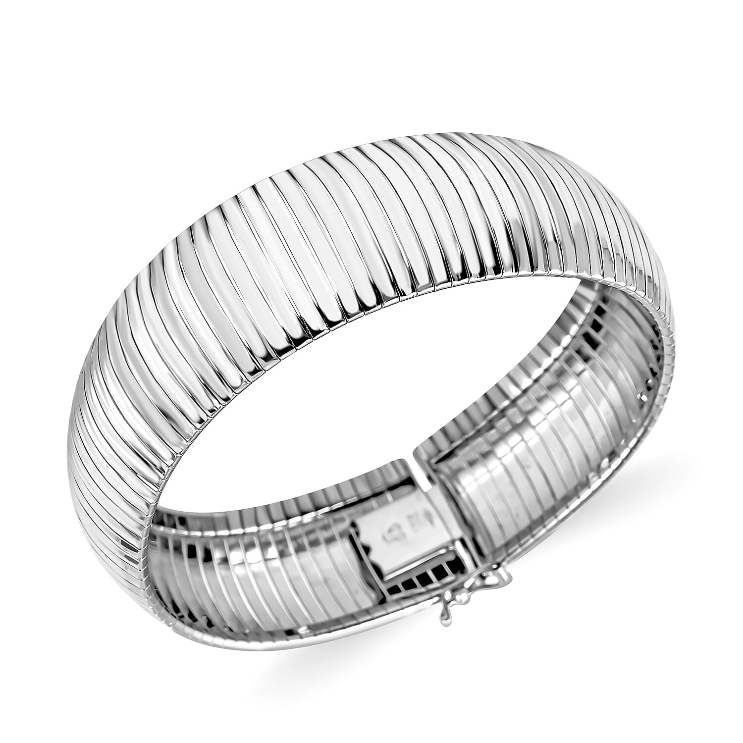 Sterling Silver Rhodium Plated 2mm Diamond Cut Cleopatra Bracelet 7.5 Inch