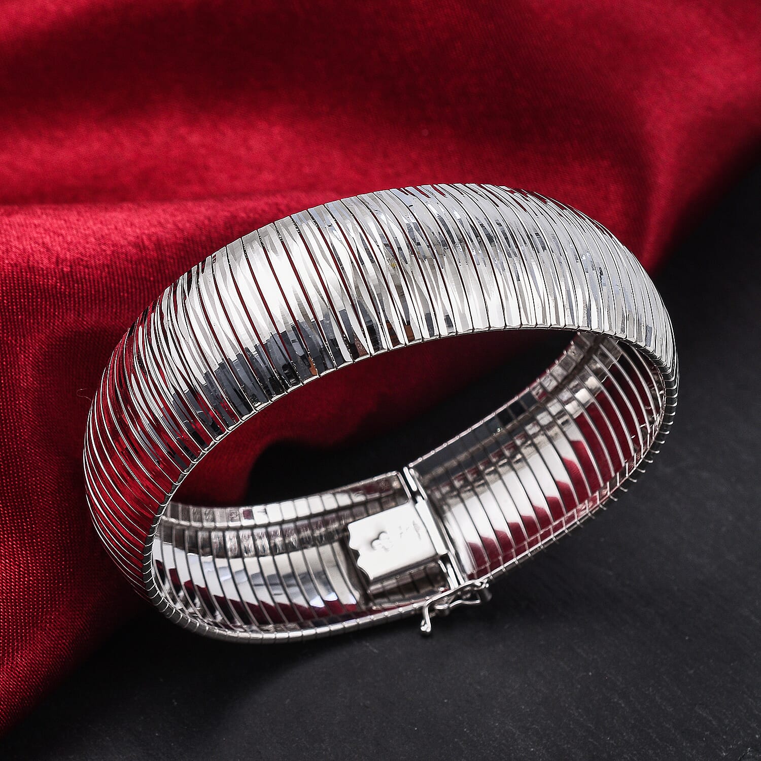 Sterling Silver Rhodium Plated 2mm Diamond Cut Cleopatra Bracelet 7.5 Inch