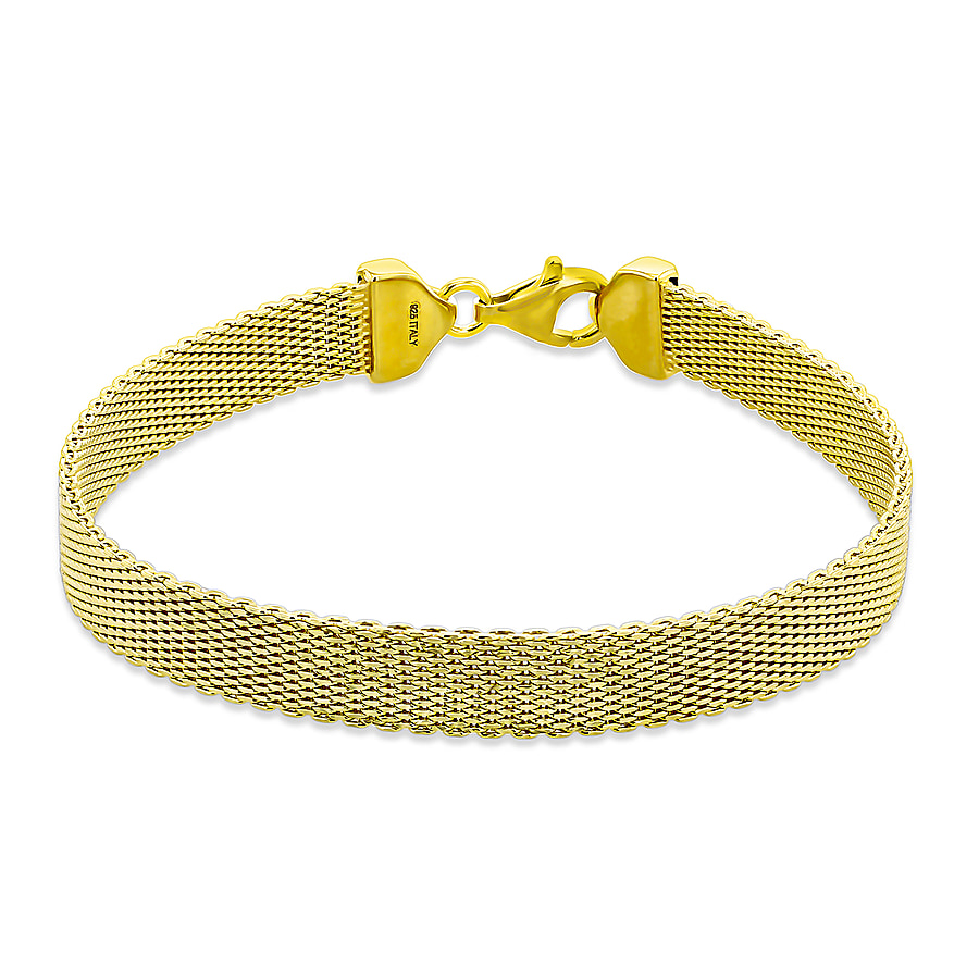 Sterling Silver Yellow Gold Plated 7.5mm Diamond Cut and Plain Reversible Bracelet 7.5 Inch