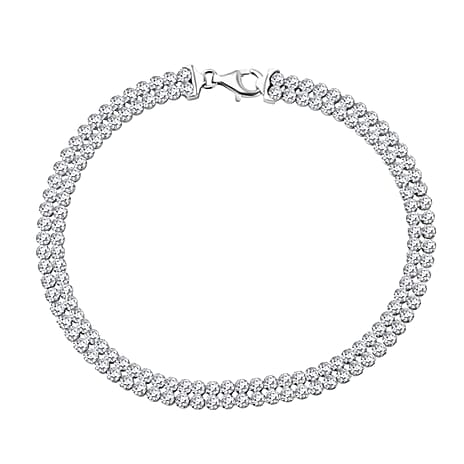 Sterling Silver Rhodium Plated 2mm Round CZ Double-Row Tennis Bracelet (Size 7.5), Silver Wt. 6.10 Gms.