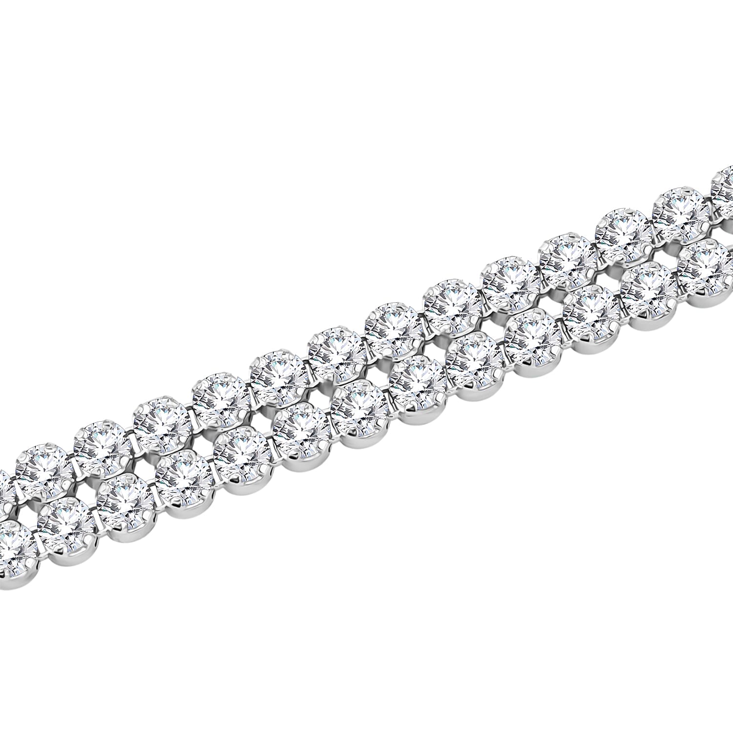 Sterling Silver Rhodium Plated 2mm Round CZ Double-Row Tennis Bracelet (Size 7.5), Silver Wt. 6.10 Gms.