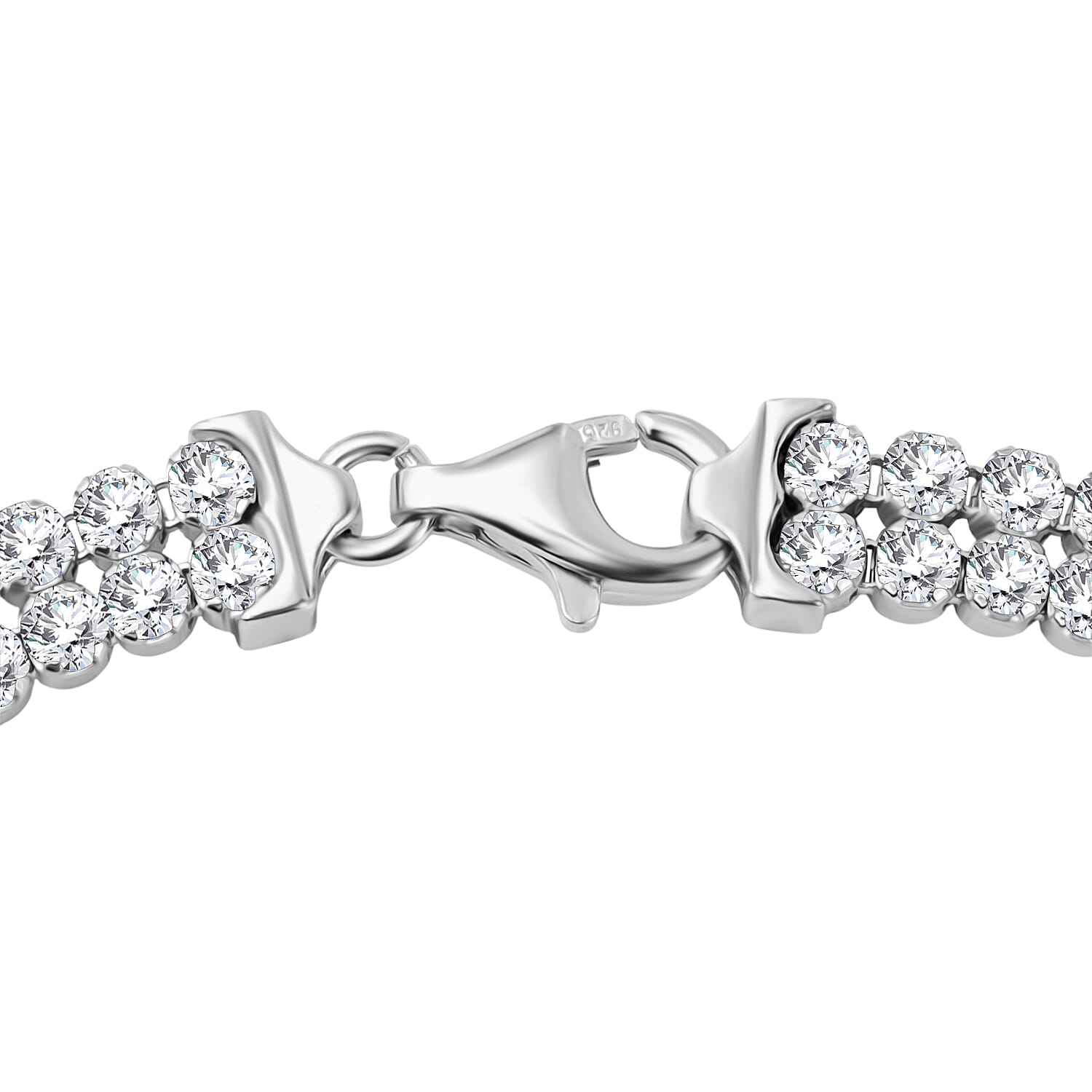 Sterling Silver Rhodium Plated 2mm Round CZ Double-Row Tennis Bracelet (Size 7.5), Silver Wt. 6.10 Gms.