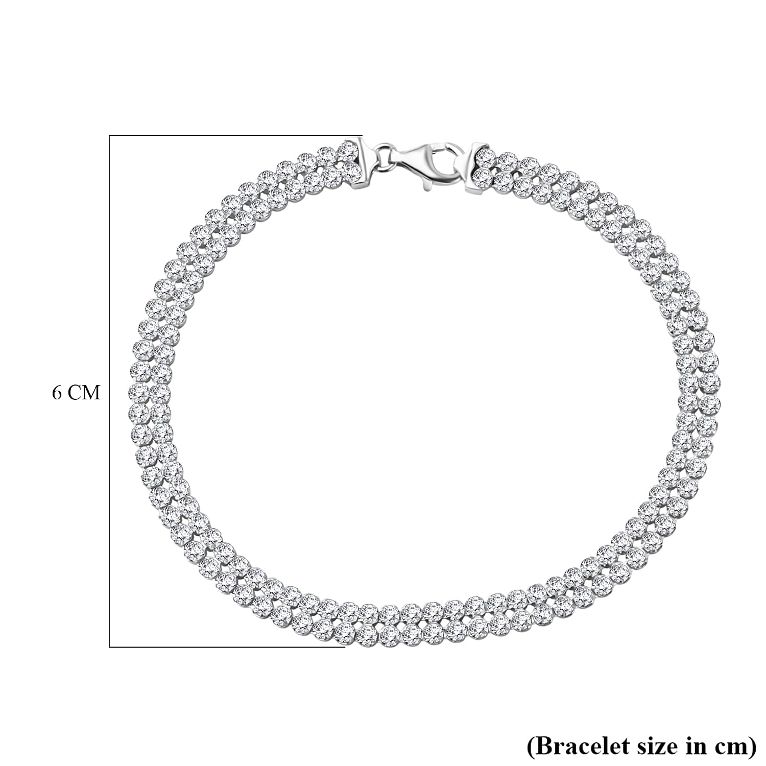 Sterling Silver Rhodium Plated 2mm Round CZ Double-Row Tennis Bracelet (Size 7.5), Silver Wt. 6.10 Gms.
