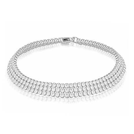 Sterling Silver Rhodium Plated 2mm Round CZ Triple-Row Tennis Bracelet 7.5 Inch