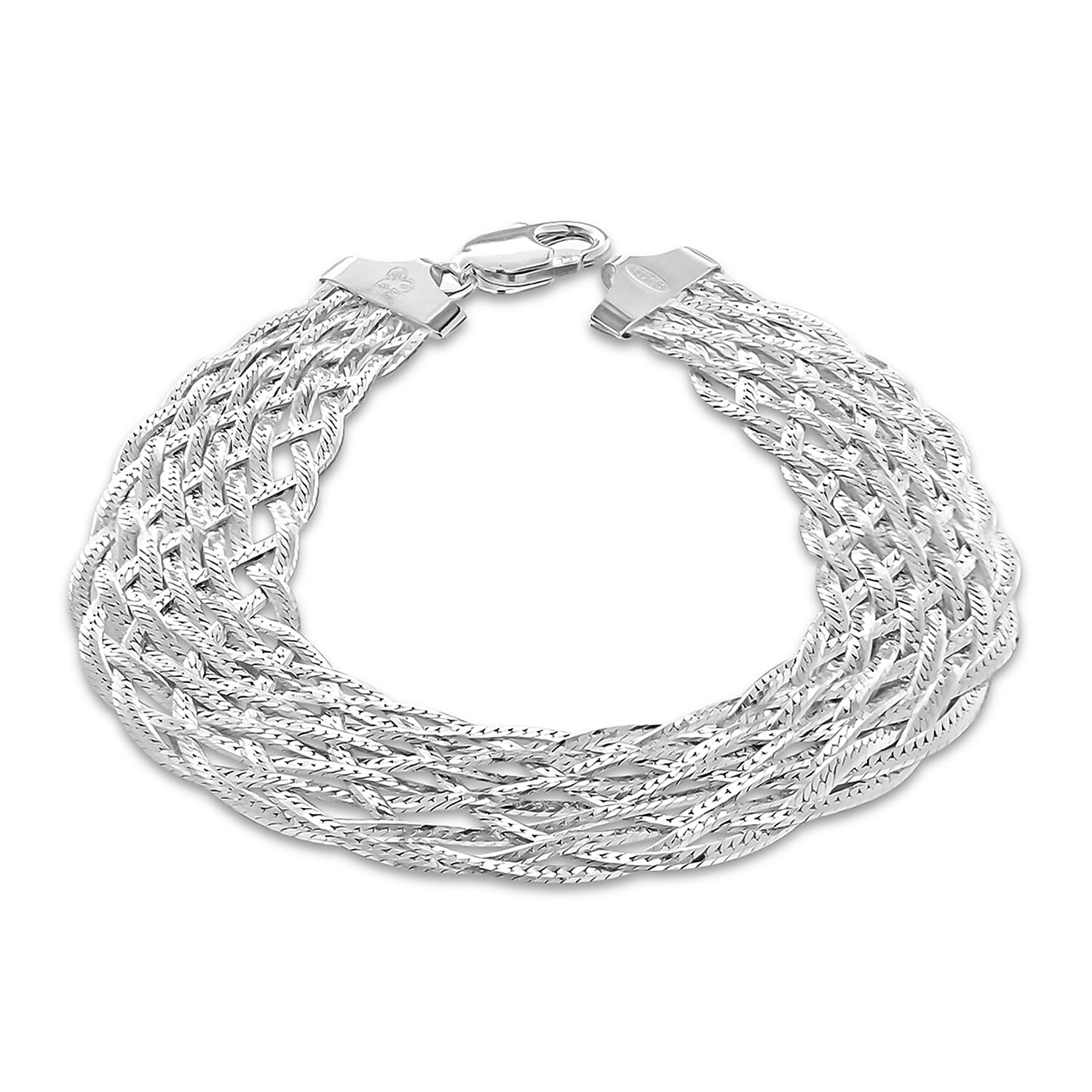 Sterling Silver Rhodium Plated Strand Plait Flat Herringbone Bracelet 7.5 Inch