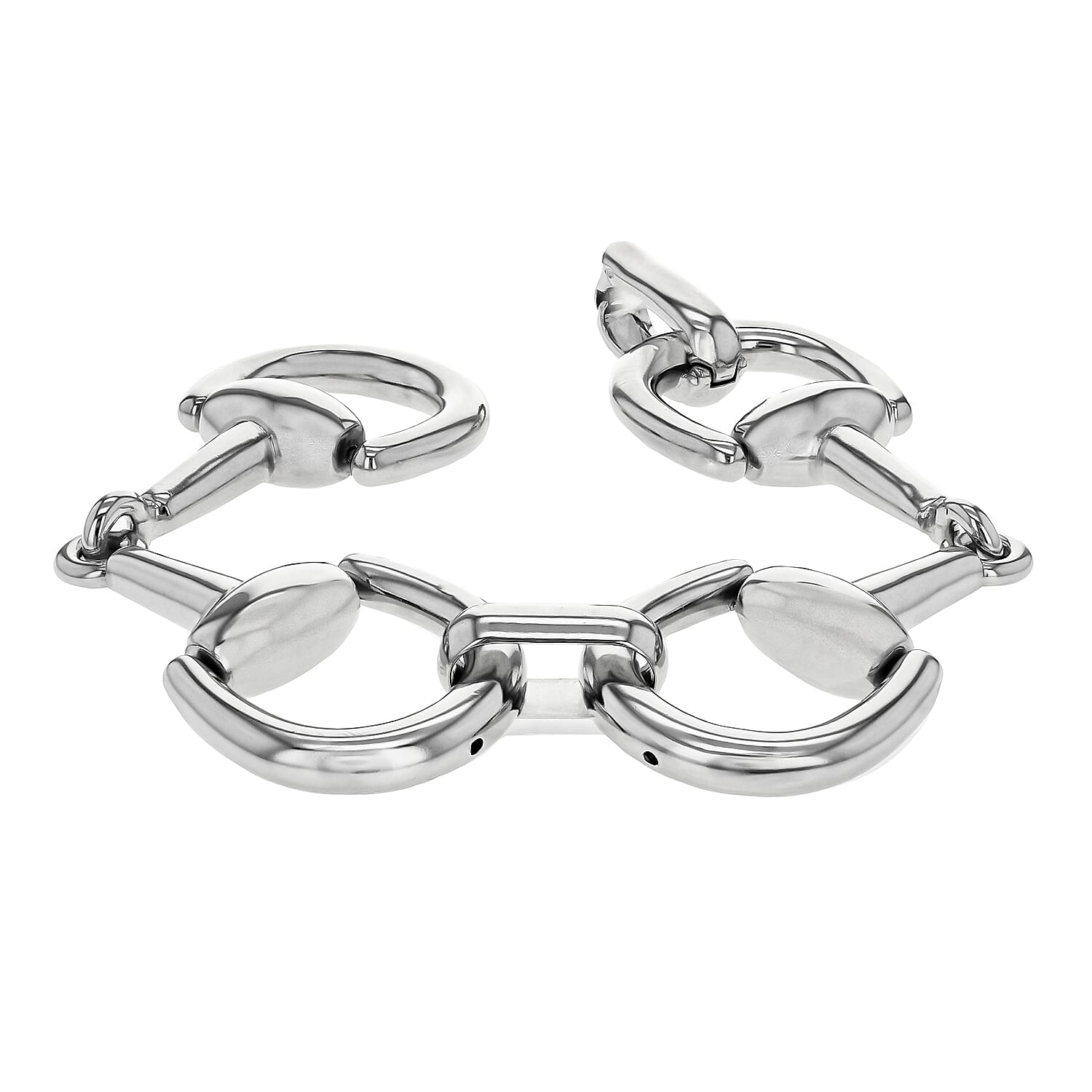 Sterling Silver Rhodium Plated Stirrup Link Bracelet 8 Inch