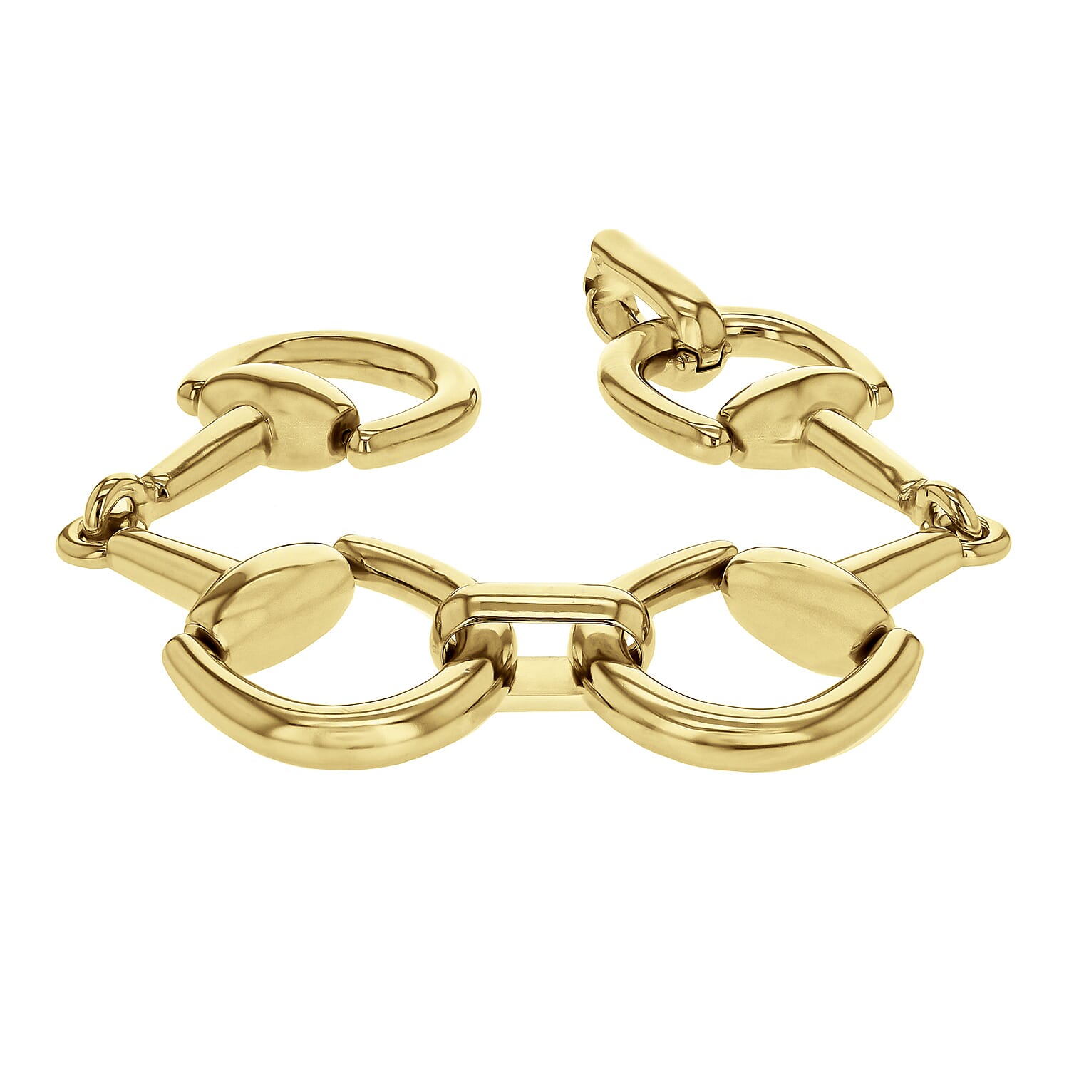 Sterling Silver Yellow Gold Plated Stirrup Link Bracelet 8 Inch