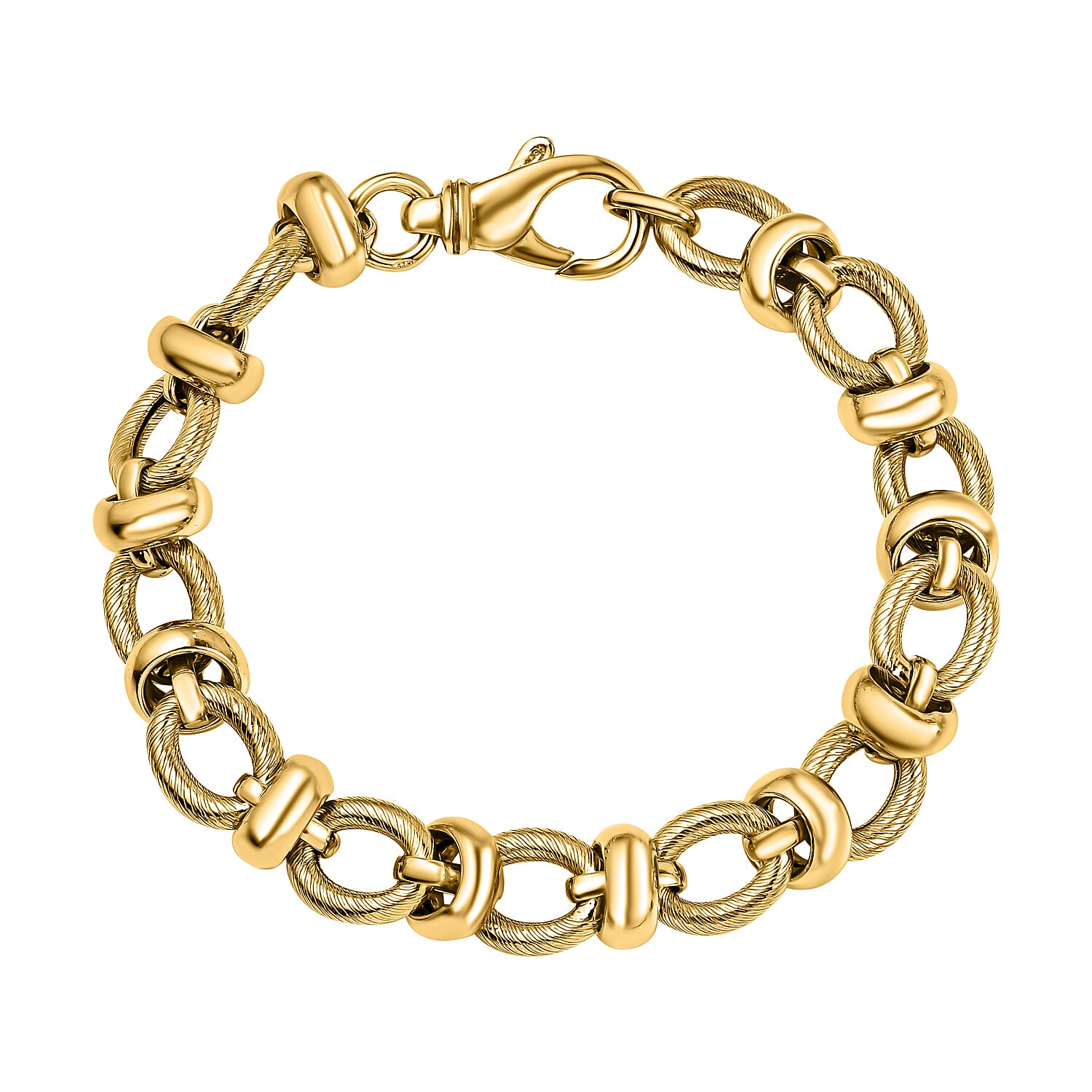 Sterling Silver Yellow Gold Plated Textured and Polished Rings Bracelet 8 Inch