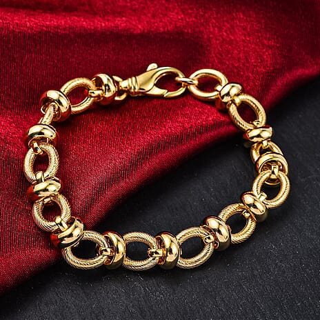 Sterling Silver Yellow Gold Plated Textured and Polished Rings Bracelet 8 Inch