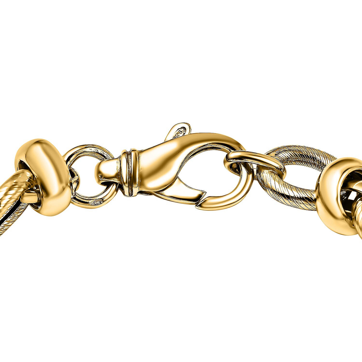 Sterling Silver Yellow Gold Plated Textured and Polished Rings Bracelet 8 Inch