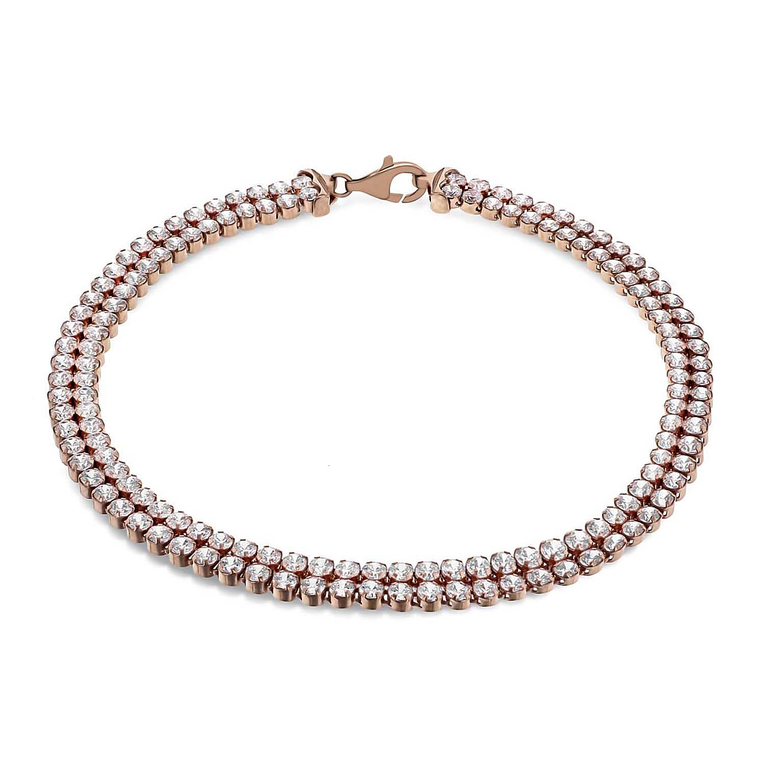 Sterling Silver Rose Gold Plated Double Row CZ Tennis Bracelet 7.5 Inch