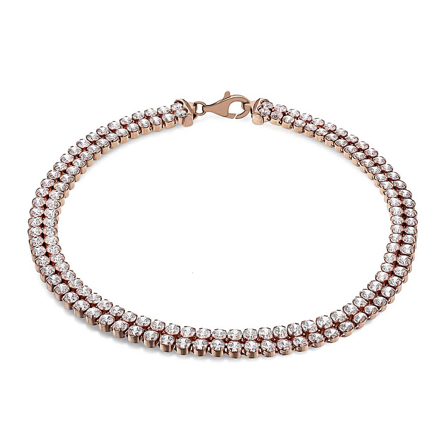 Sterling Silver Rose Gold Plated Double Row CZ Tennis Bracelet 7.5 Inch