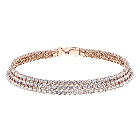 Sterling Silver Rose Gold Plated 3-Row CZ Bracelet 7.5 Inch