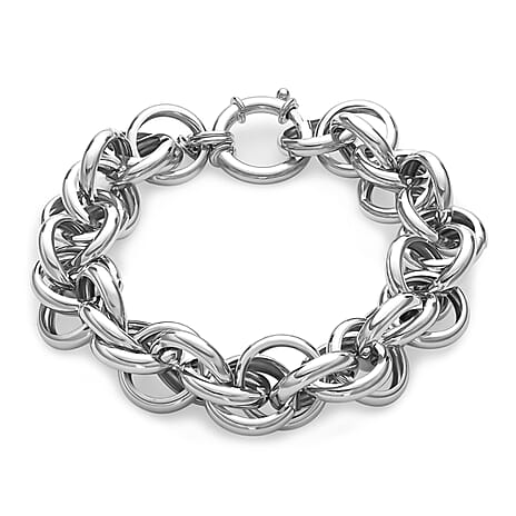 Sterling Silver Rhodium Plated Chunky Hollow 15.3mm Prince of Wales Chain Bracelet 8 Inch