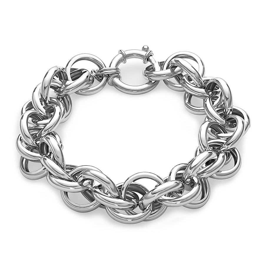 Sterling Silver Rhodium Plated Chunky Hollow 15.3mm Prince of Wales Chain Bracelet 8 Inch