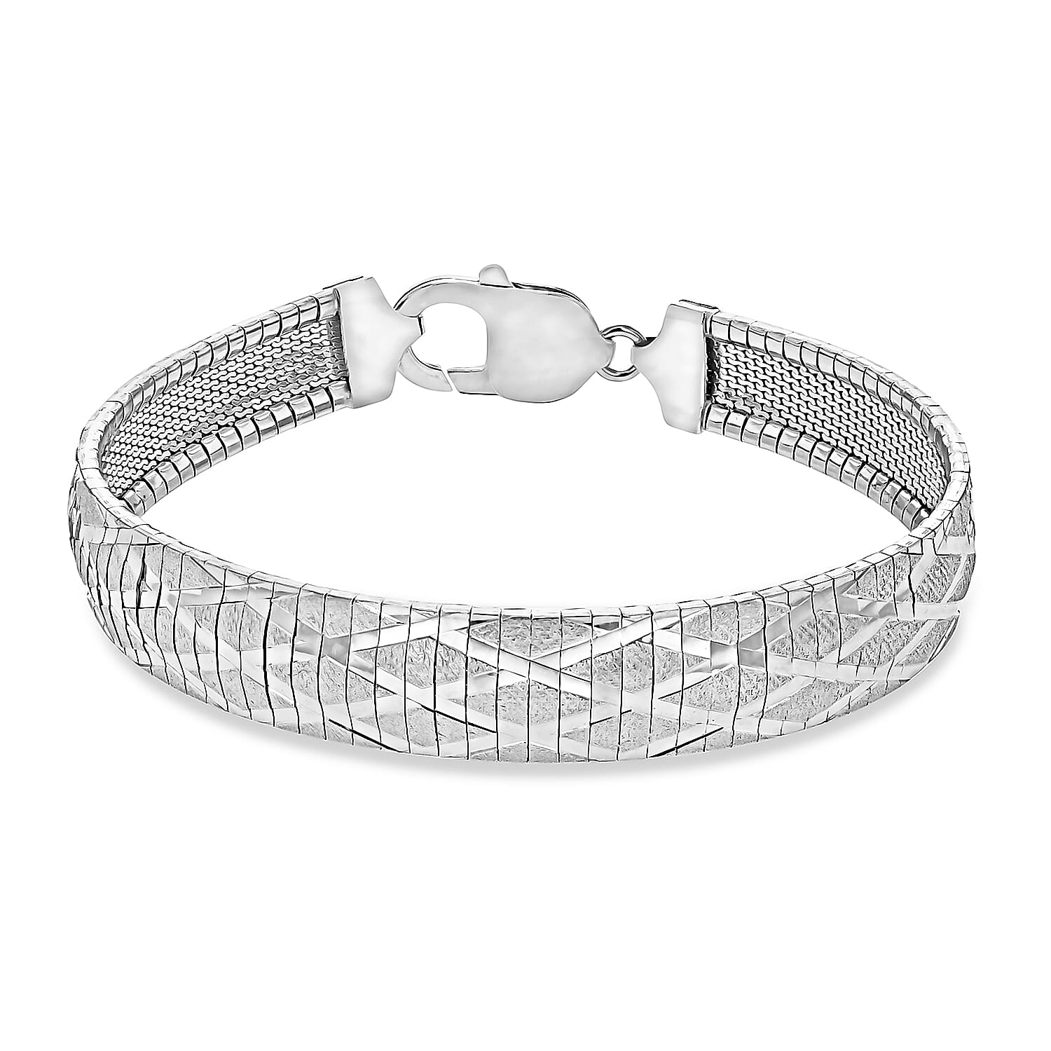 Sterling Silver Rhodium Plated 1mm Diamond Cut Herringbone Bracelet 7.5 Inch
