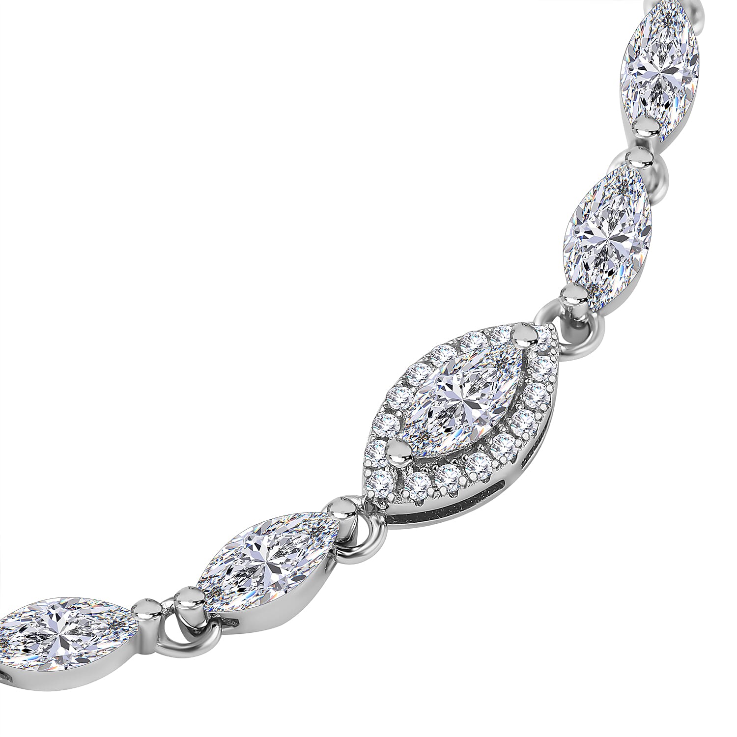 Sterling Silver Rhodium Plated Marquise CZ 5.5mm Adjustable Box Chain Slider Bracelet 4 - 9 Inch