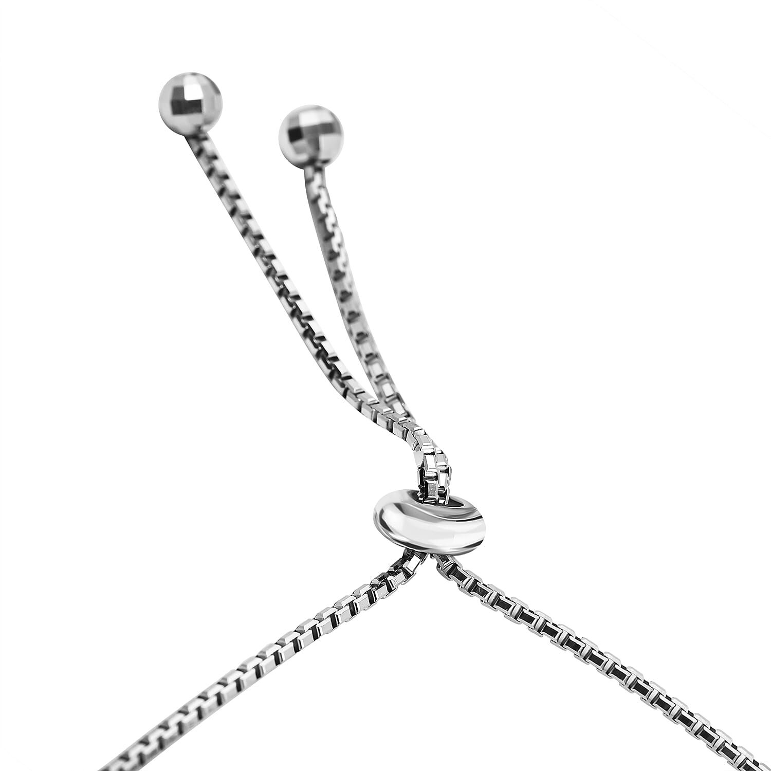 Sterling Silver Rhodium Plated Marquise CZ 5.5mm Adjustable Box Chain Slider Bracelet 4 - 9 Inch