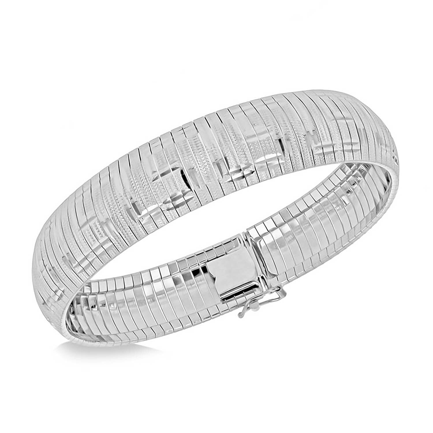 Sterling Silver Rhodium Plated 14.3mm Greek Key Cleopatra Bracelet 7.5 Inch