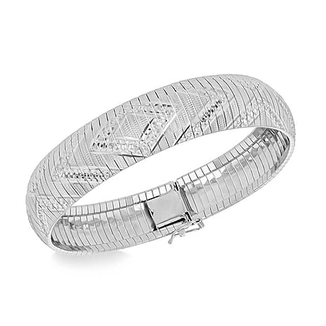 Sterling Silver Rhodium Plated 14.3mm Diamond Cut Rhombus-Pattern Cleopatra Bracelet 7.5 Inch