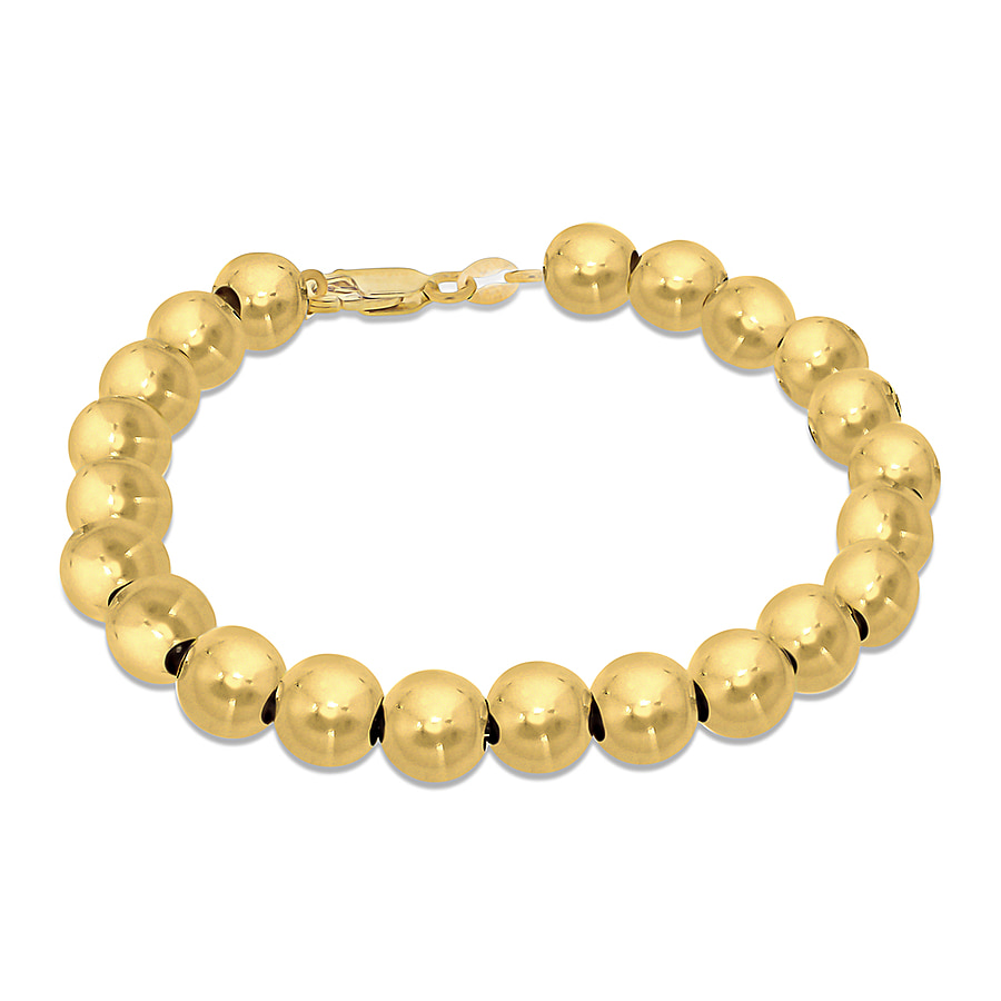 Sterling Silver Micron Yellow Gold Plated 8mm Ball Bracelet 7.5 Inch
