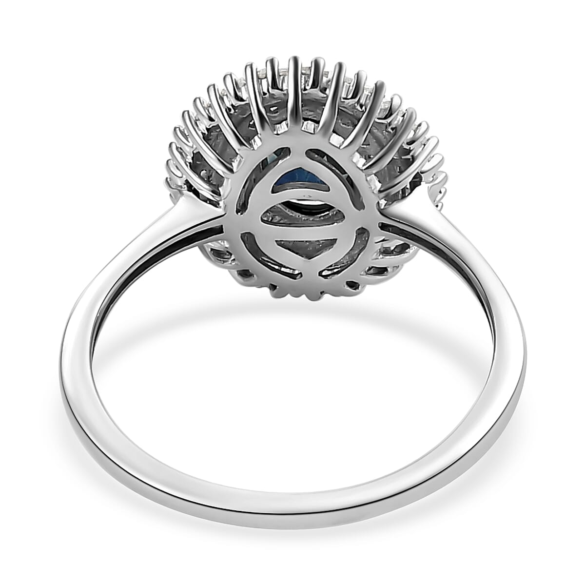 9K White Gold Ocean Teal Sapphire and Diamond Ring 1.22 Ct.