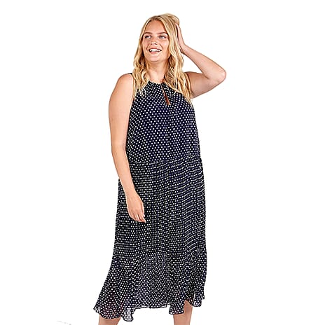 Polka Dot Midi Dress (Size - 18) -Navy - White