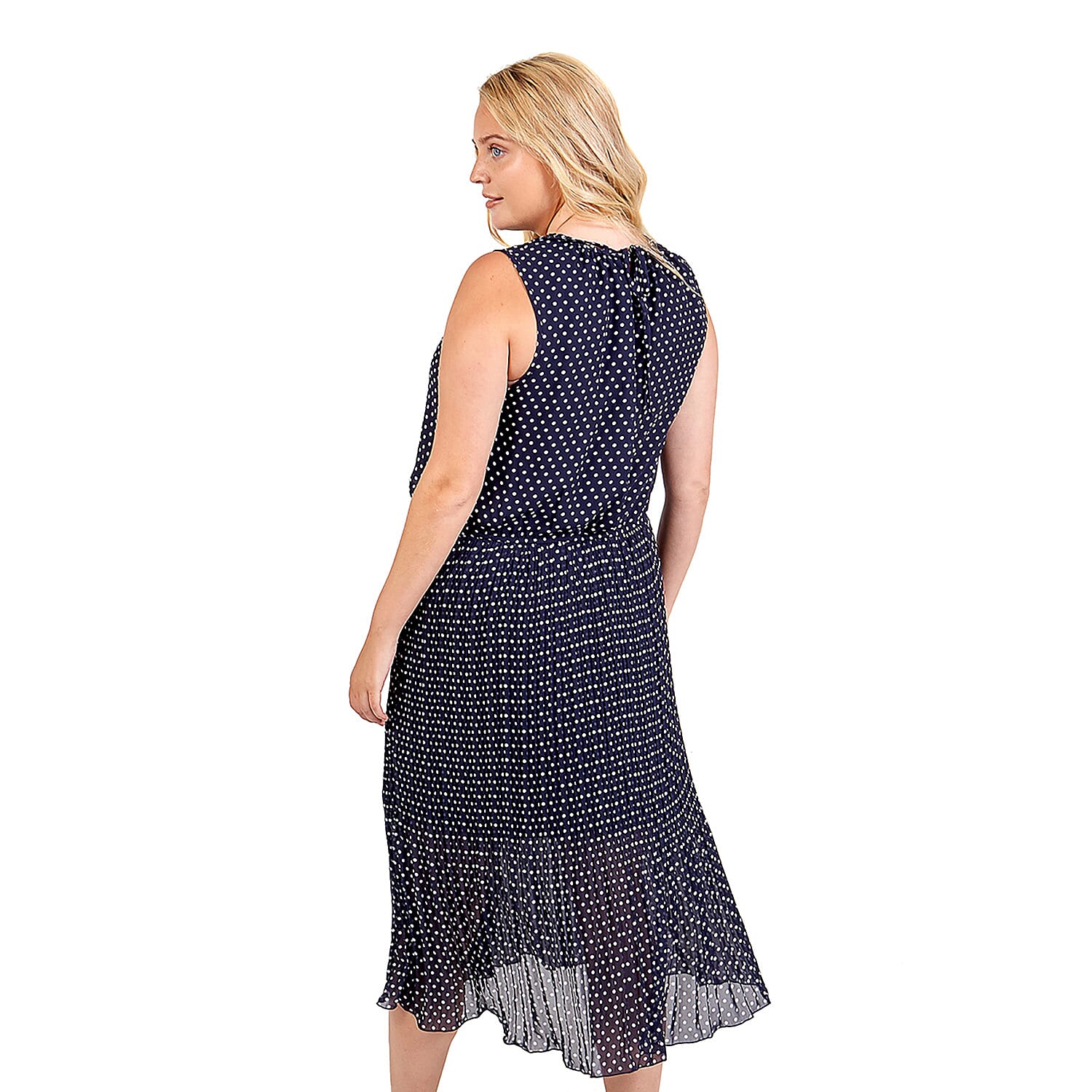 Polka Dot Midi Dress (Size - 18) -Navy & White