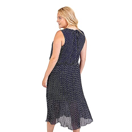 Polka Dot Midi Dress (Size - 18) -Navy - White