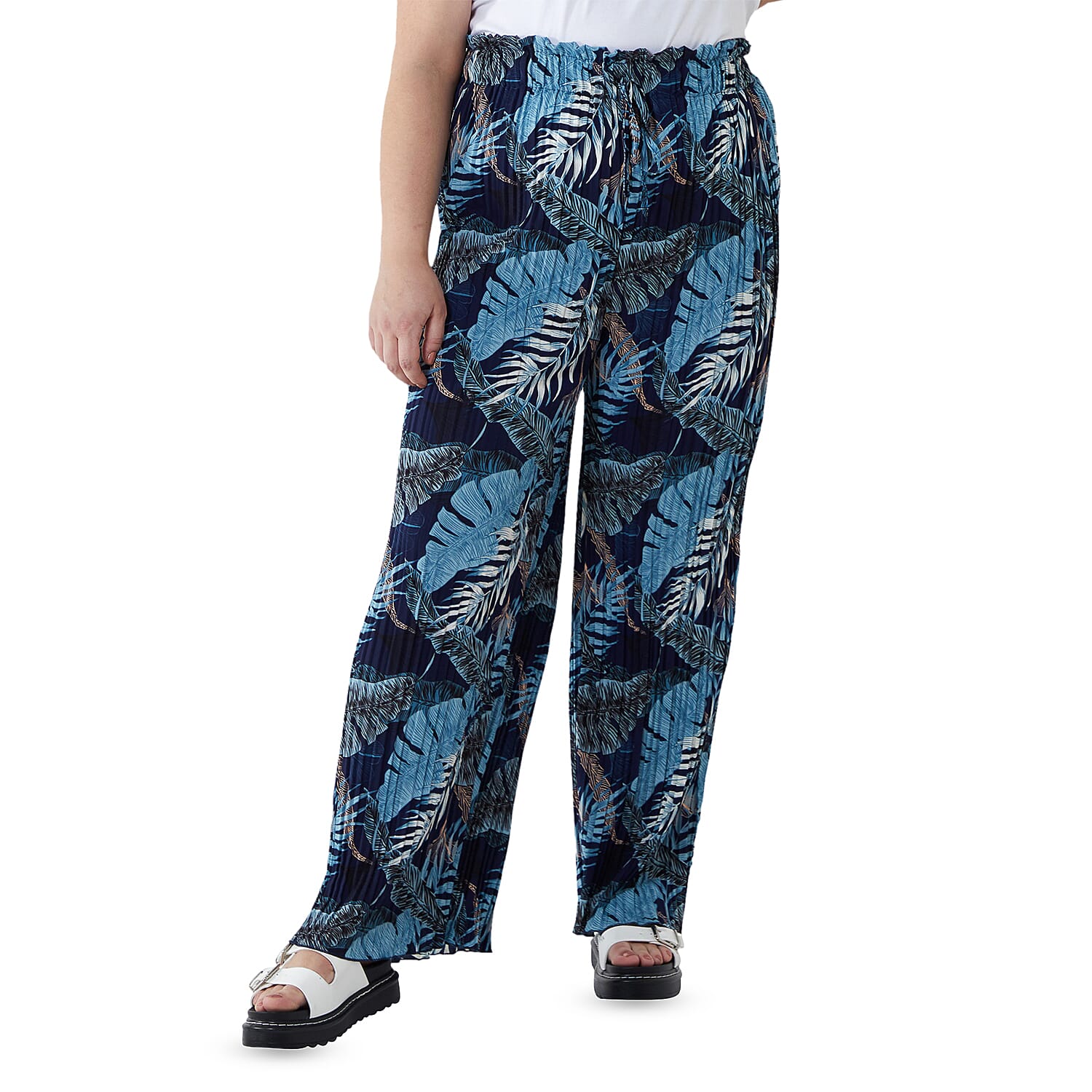 NOVA OF LONDON Curve Tropical Pattern Elastic Waist Culotte (Size 18-22) - Blue