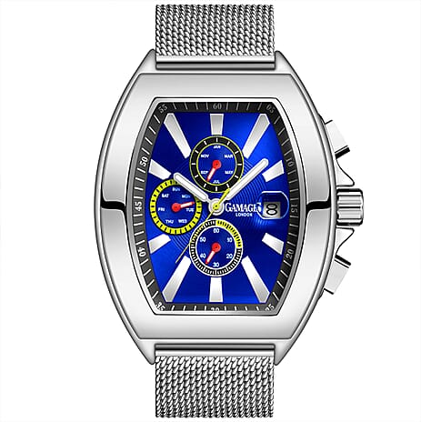 Gamages Of London Divergence Automatic Movement Blue Dial Water Resistant Watch with Silver Colour Bracelet