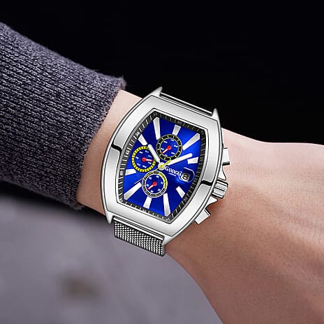 Gamages Of London Divergence Automatic Movement Blue Dial Water Resistant Watch with Silver Colour Bracelet
