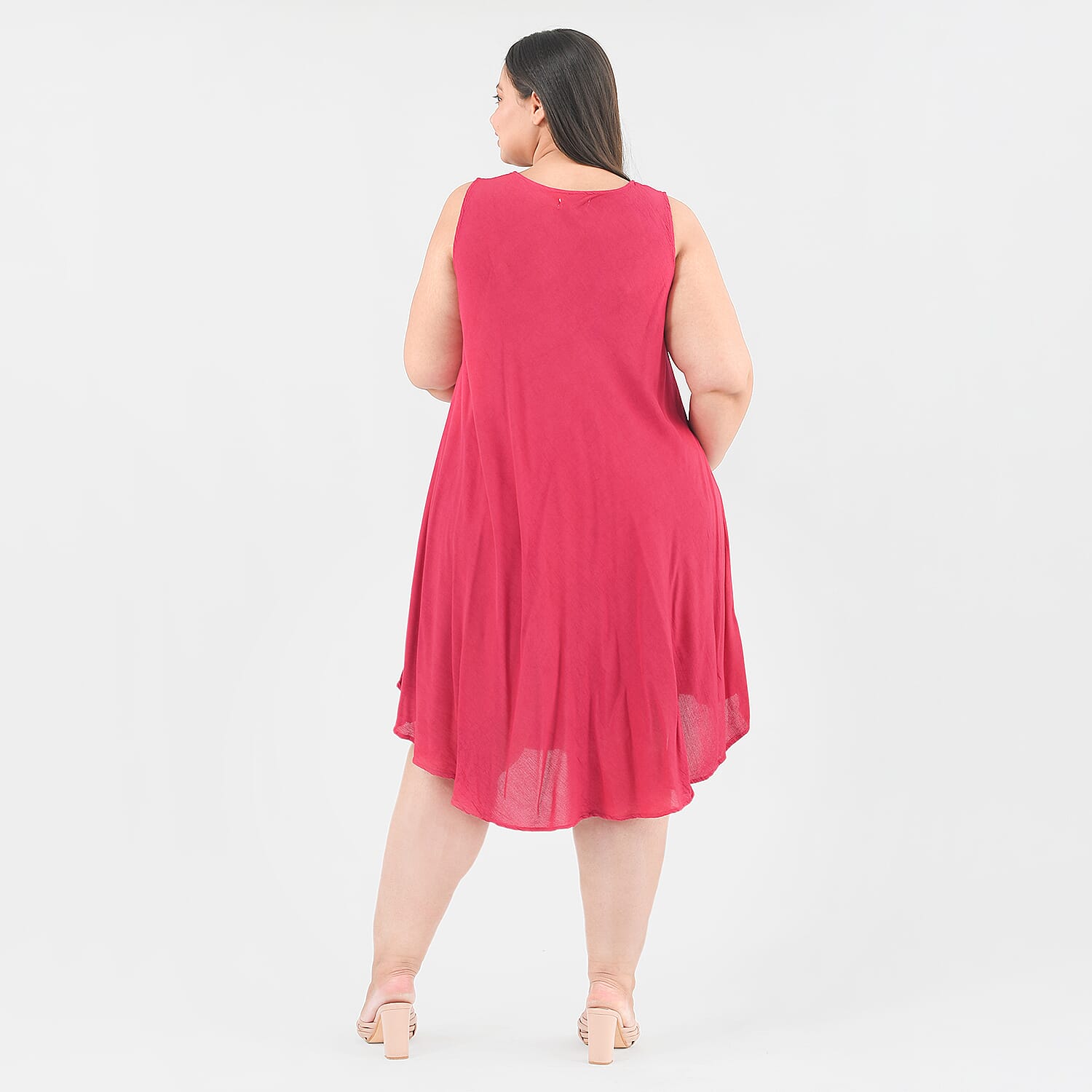 Tamsy Viscose Umbrella Dress with Sequin Floral Embroidery - Black