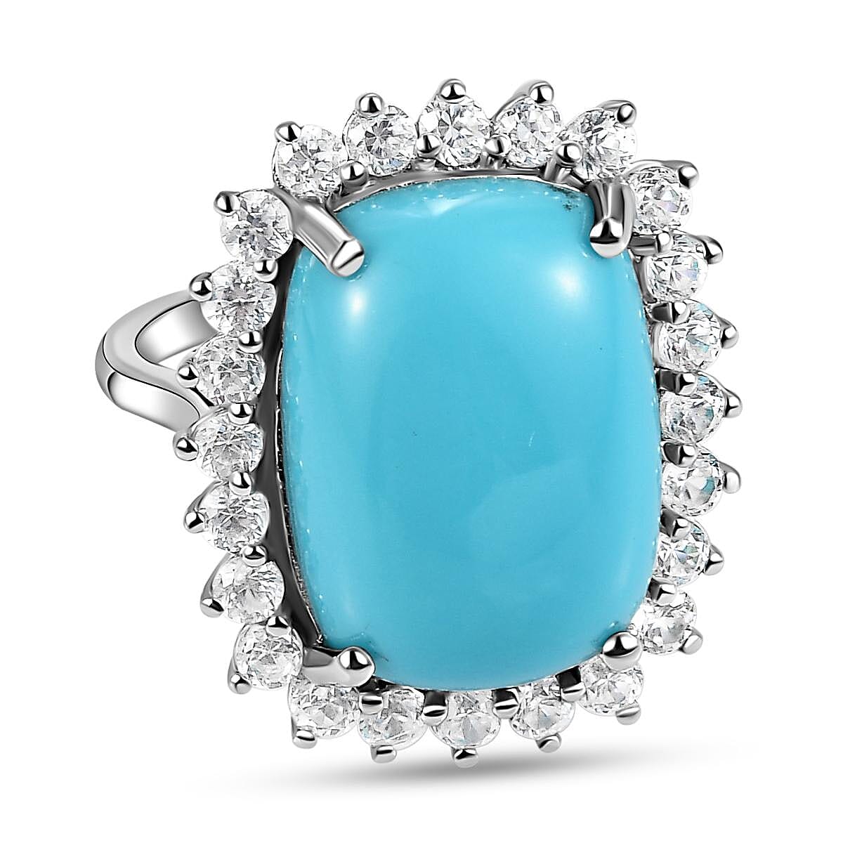 Arizona Sleeping Beauty Turquoise (CS 9.50 Cts) and Natural Zircon Halo Ring in Platinum Overlay Sterling Silver 11.70 Ct.
