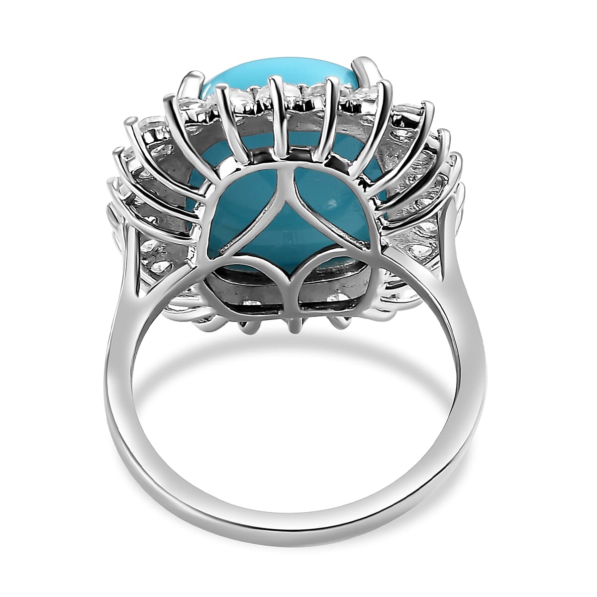 Arizona Sleeping Beauty Turquoise (CS 9.50 Cts) and Natural Zircon Halo Ring in Platinum Overlay Sterling Silver 11.70 Ct.