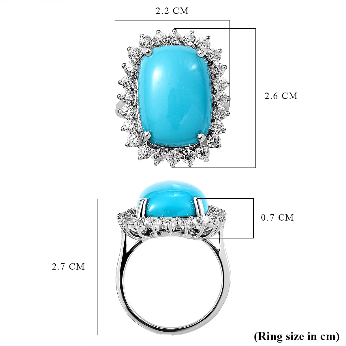 Arizona Sleeping Beauty Turquoise (CS 9.50 Cts) and Natural Zircon Halo Ring in Platinum Overlay Sterling Silver 11.70 Ct.