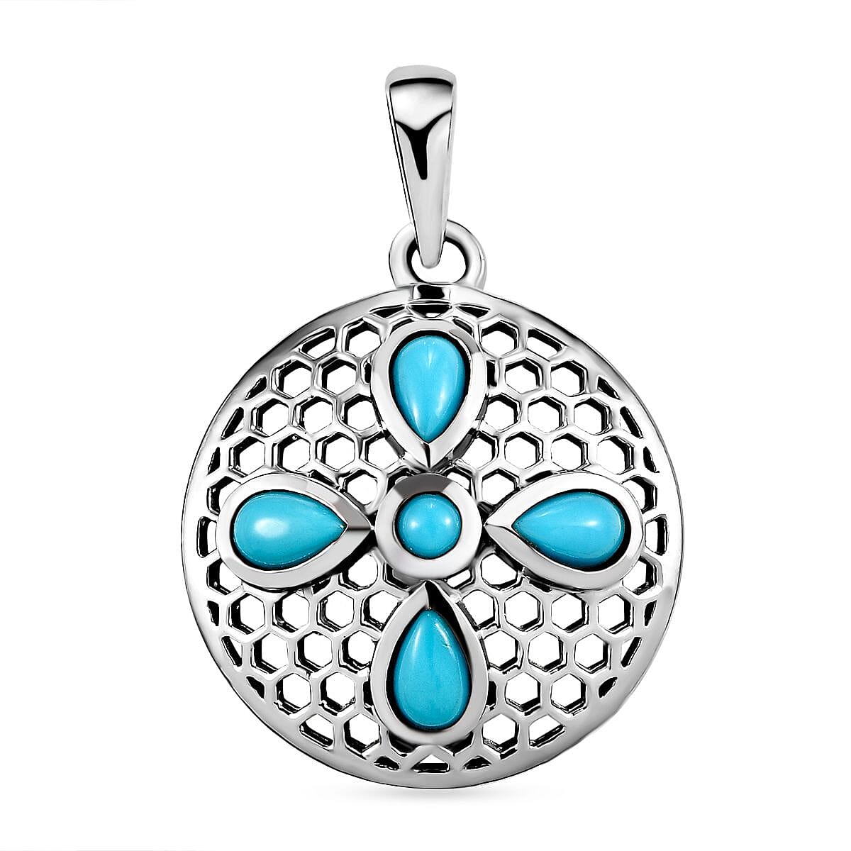 Arizona Sleeping Beauty Turquoise HoneyComb Pendant in Platinum Overlay Sterling Silver