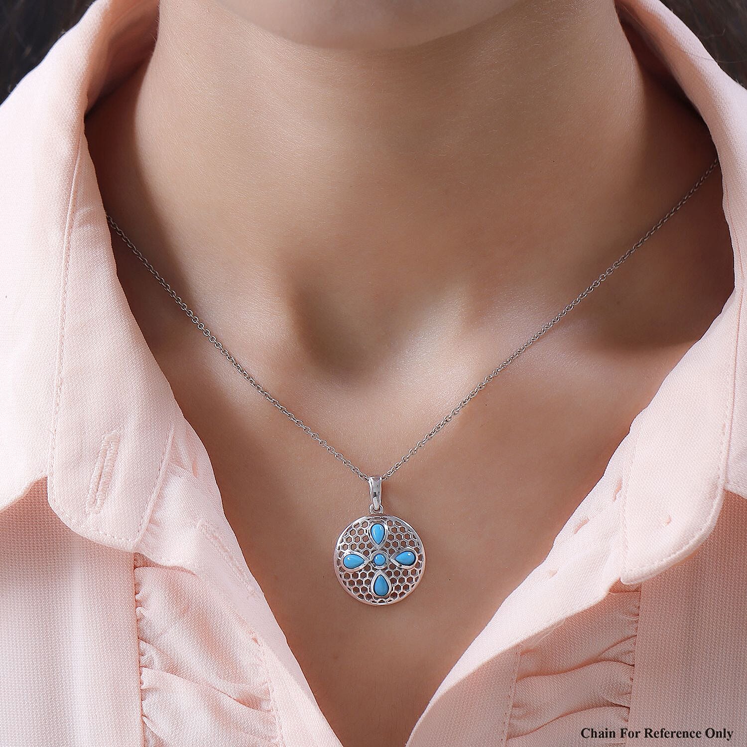 Arizona Sleeping Beauty Turquoise HoneyComb Pendant in Platinum Overlay Sterling Silver