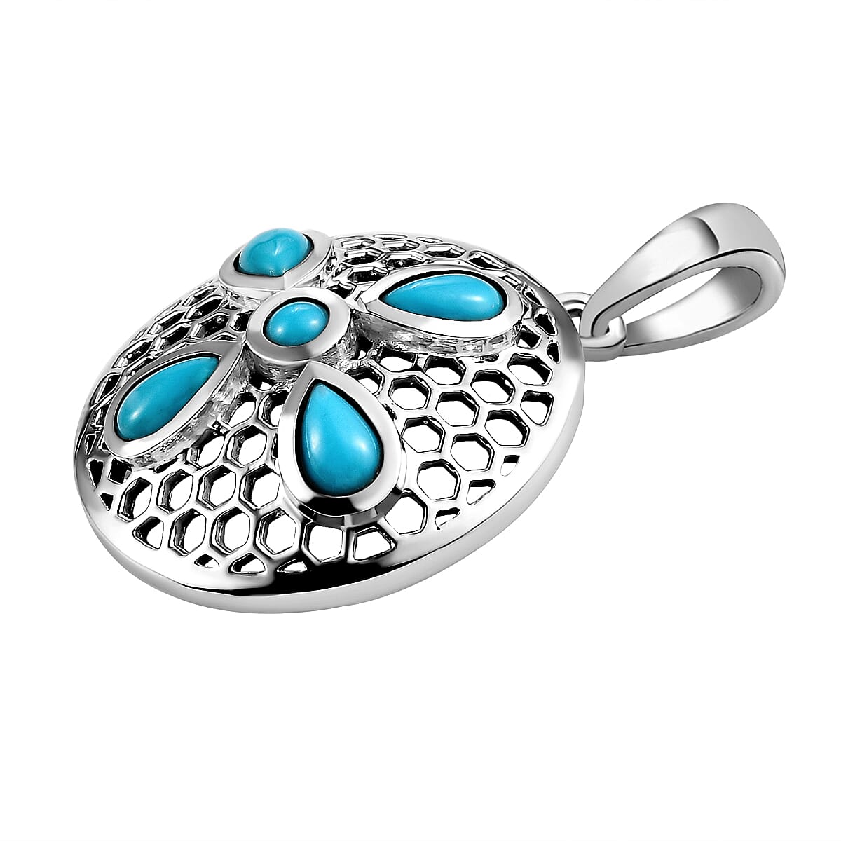 Arizona Sleeping Beauty Turquoise HoneyComb Pendant in Platinum Overlay Sterling Silver