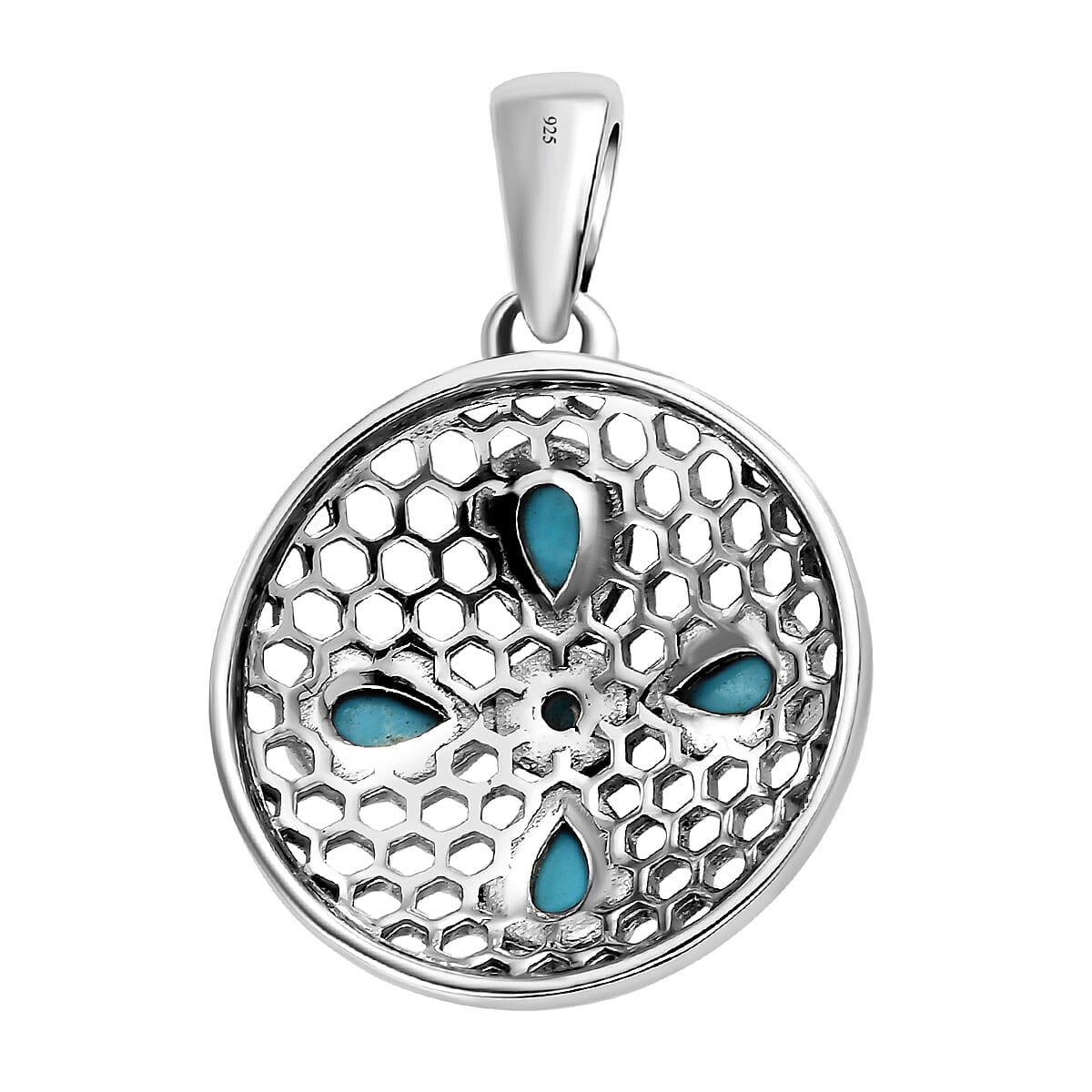 Arizona Sleeping Beauty Turquoise HoneyComb Pendant in Platinum Overlay Sterling Silver