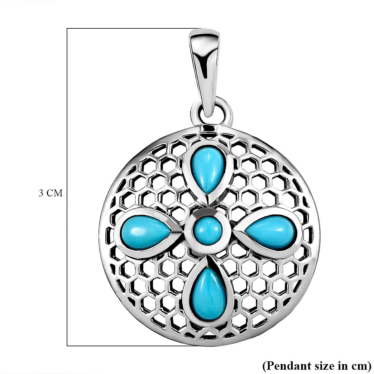 Arizona Sleeping Beauty Turquoise HoneyComb Pendant in Platinum Overlay Sterling Silver