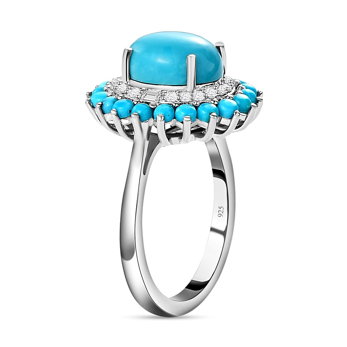 Arizona Sleeping Beauty Turquoise and Natural Cambodian Zircon Ring in Platinum Overlay Sterling Silver 3.51 Ct.