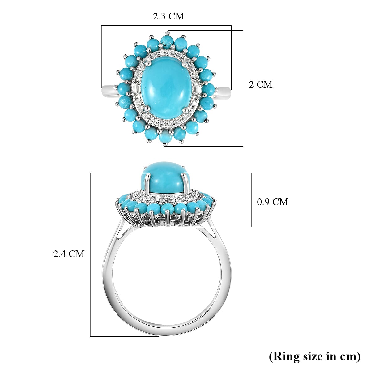 Arizona Sleeping Beauty Turquoise and Natural Cambodian Zircon Ring in Platinum Overlay Sterling Silver 3.51 Ct.